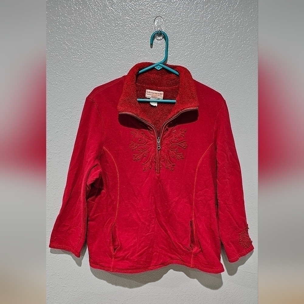 Women's Vermont Country Store Red Fleece lined pullover with pockets size XL